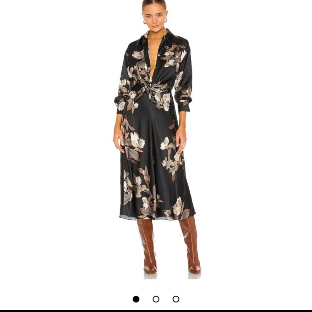 Vince lisianthus tie front black floral maxi dress long sleeves XXS